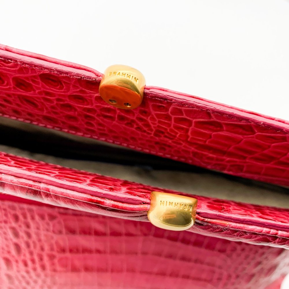 BRAHMIN Croc Fold Over Clutch Purse Pink - Picture 6 of 8